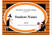 Halloween Best Costume Award intended for Unique Best Costume Certificate Printable Free 9 Awards
