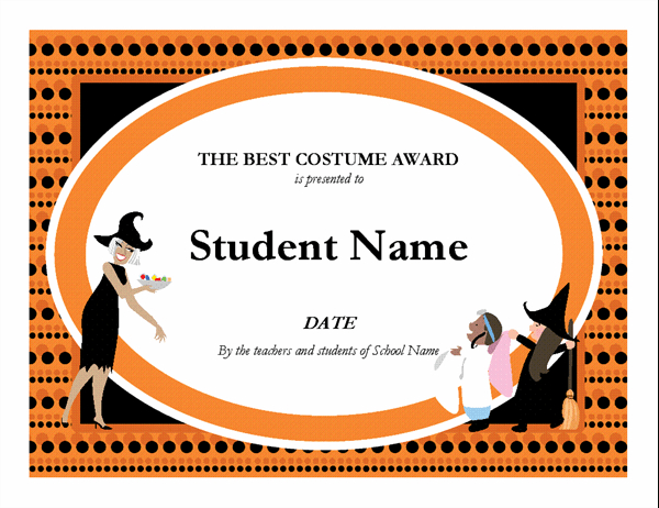 Halloween Best Costume Award within Halloween Costume Certificate