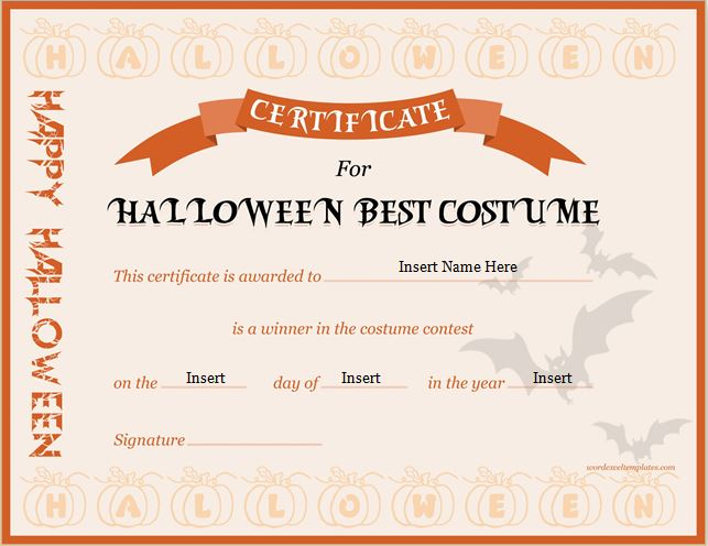 Halloween Best Costume Certificate Templates | Word & Excel in Best ...