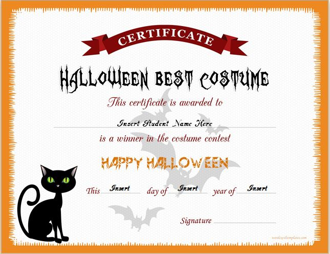 Halloween Best Costume Certificate Templates | Word &amp;amp; Excel inside Quality Halloween Certificate Template