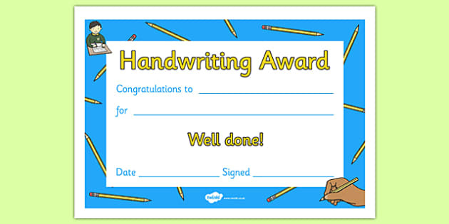 Handwriting Award Certificate intended for Best Handwriting Award Certificate Printable