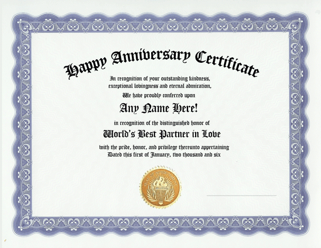 Happy Anniversary Award Certificate-Husband / Wife Gift in Best Employee Anniversary Certificate Template