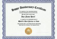 Happy Anniversary Award Certificate-Husband / Wife Gift with Anniversary Certificate Template Free