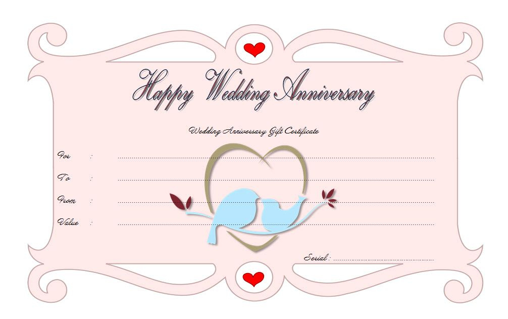 Happy Anniversary Gift Certificate Template Free (Full Of with Quality Anniversary Gift Certificate