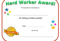 Hard Worker Award Certificate Template Download Printable with Great Work Certificate Template