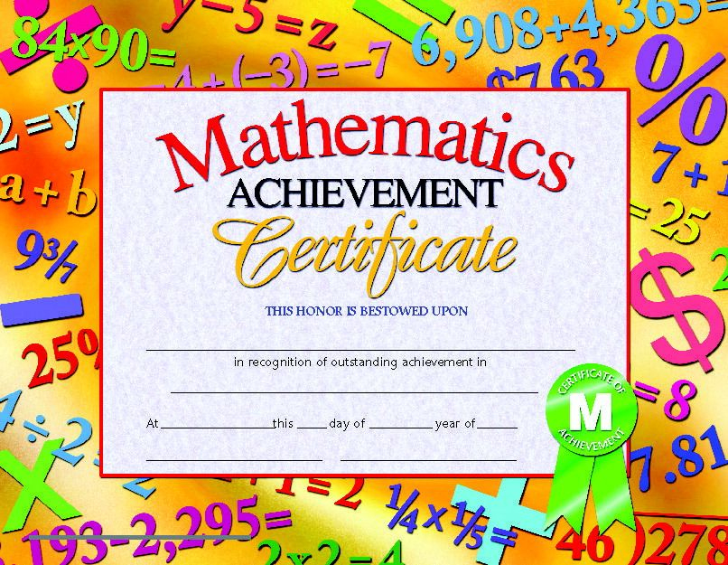 Hayes Mathematics Achievement Certificate, 8-1/2 X 11 In throughout Math Achievement Certificate Printable