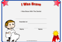 I Was Brave At The Dentist Printable Certificate | Kids throughout Bravery Certificate Template 10 Funny Ideas