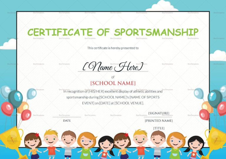 Kids Sportsmanship Certificate Template Within Children&amp;#039;S within Sportsmanship Certificate Template