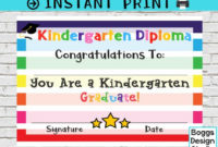 Kindergarten Diploma, Kindergarten Certificate, Printable School Award,  Graduation Diploma, Blank School Diploma, Instant Download with regard to Kindergarten Graduation Certificate Printable