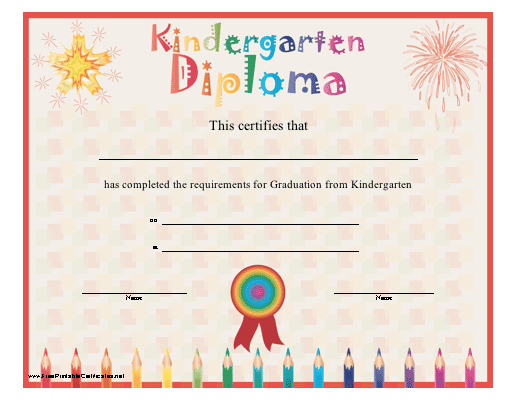 Kindergarten Diploma Printable Certificate intended for Kindergarten Graduation Certificate Printable