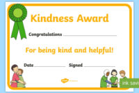 Kindness Award Certificate (Teacher Made) pertaining to Certificate Of Kindness Template Editable Free