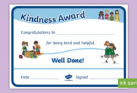 Kindness Award Certificate (Teacher Made) within Unique Certificate Of Kindness Template Editable Free