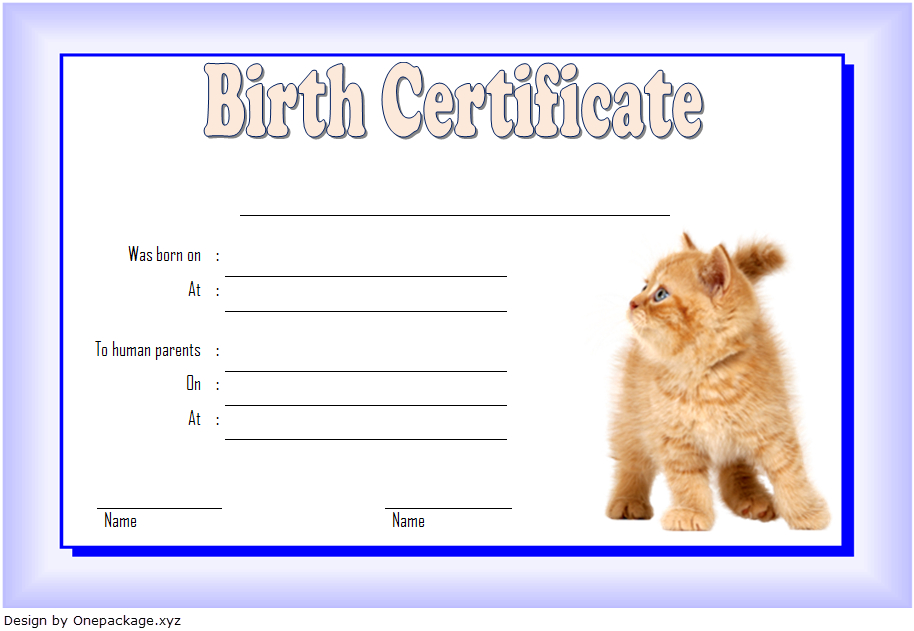 Kitten Birth Certificate Template For 2020 (Version 1) | Cat for Pet Birth Certificate Template 24 Choices