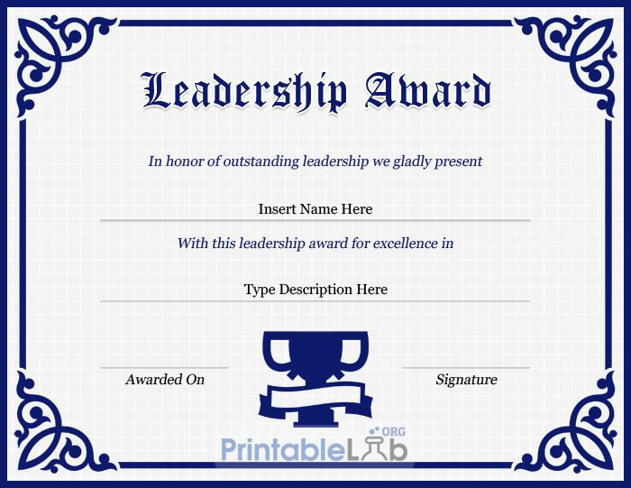 Leadership Award Certificate Template In Navy Blue, Midnight with regard to New Leadership Award Certificate Template