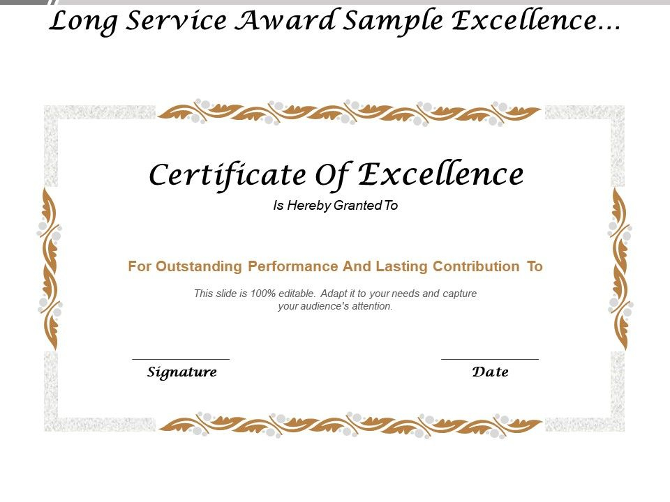 Long Service Award Sample Excellence Certificate | Templates within Award Of Excellence Certificate Template