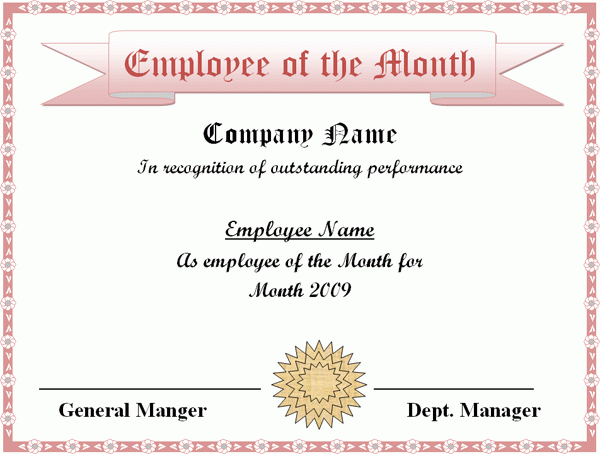 Manager Of The Month Certificate Template | Employee Awards in Manager Of The Month Certificate Template