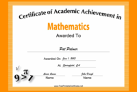 Mathematics Academic Certificate Printable Certificate for Academic Achievement Certificate Template