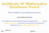Mathematics Excellence Award Certificates | Professional within Fresh Math Certificate Template 7 Excellence Award