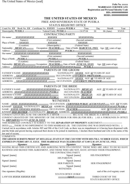 Mexican Marriage Certificate Translation Template (4 regarding Mexican Marriage Certificate Translation Template