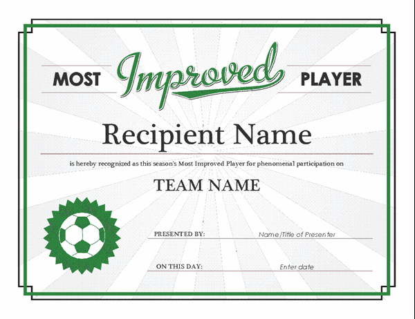 Most Improved Player Award Certificate for Most Improved Player Certificate Template