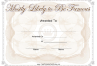 Most Likely To Be Famous Yearbook Certificate Template pertaining to Best Most Likely To Certificate Template Free