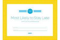 Most Likely To Stay Late Certificate From Poppin | Funny within Best Free Most Likely To Certificate Templates