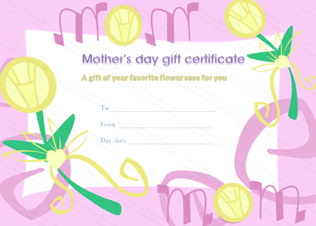 Mother&amp;#039;S Day Gift Certificate (Daffodils, #6626) | Gift inside Mothers Day Gift Certificate Template