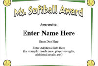 Ms. Softball Award – Certificate Template – Fast Pitch And Slow regarding Best Softball Certificate Templates