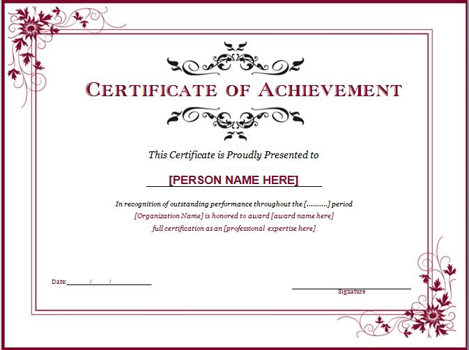 Ms Word Achievement Award Certificate Templates | Word with Outstanding Performance Certificate Template