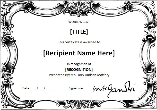 Ms Word World&amp;#039;S Best Award Certificate Template | Word with regard to Life Saving Award Certificate Template