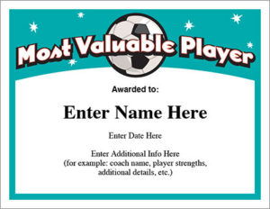 Mvp Soccer Certificate Template – Free Award Certificates for Volleyball Mvp Certificate Templates