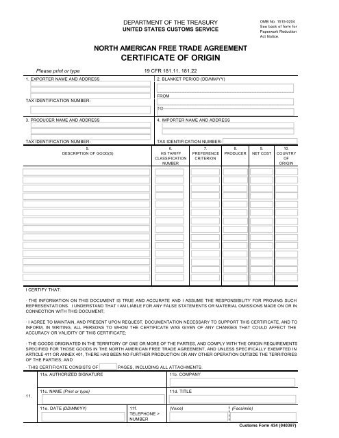 Nafta Certificate Of Origin - Parker &amp;amp; Co. Customs Brokerage intended for Fresh Nafta Certificate Template