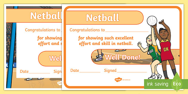 Netball Achievement Certificate (Teacher Made) with New Netball Achievement Certificate Template