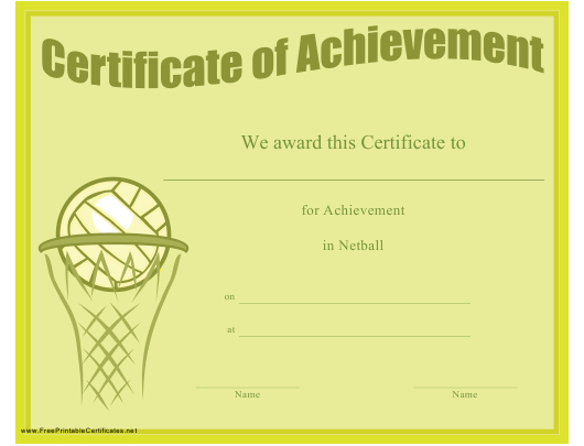 Netball Achievement Certificate Template Download Printable for Netball Achievement Certificate Editable Templates