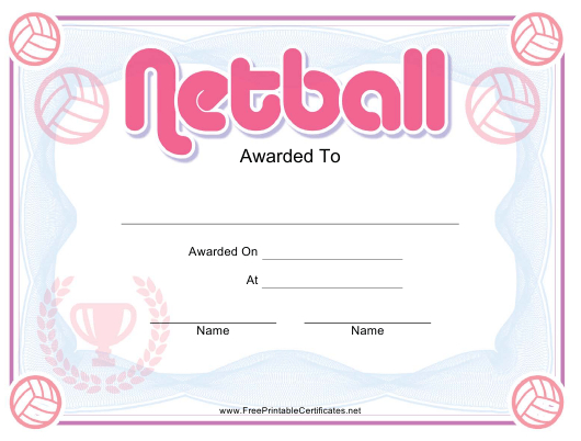 Netball Pink Certificate Template Download Printable Pdf with regard to Netball Certificate