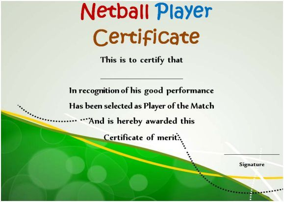 Netball Player Certificate | Certificate Templates for Best Netball Certificate