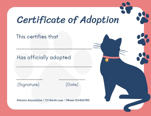 Online Certificate Of Adoption Certificate Template | Fotor inside Quality Cat Adoption Certificate Template