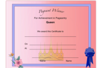Pageant Queen Achievement Certificate Template Download with regard to Pageant Certificate Template