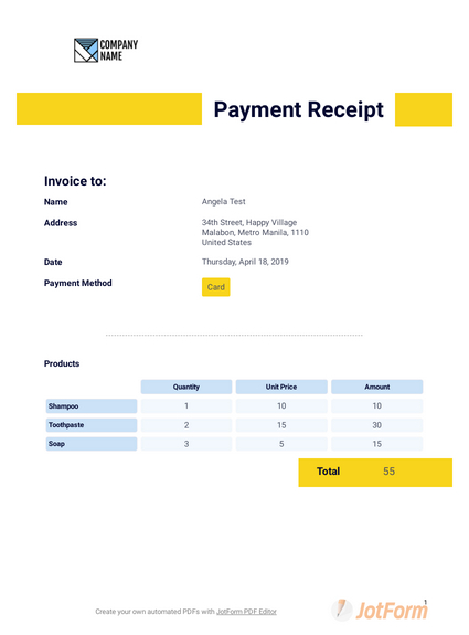 Payment Receipt Template - Pdf Templates | Jotform for Certificate Of Payment Template