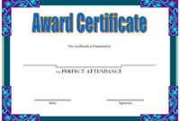 Perfect Attendance Award Certificate Free Printable pertaining to Unique Perfect Attendance Certificate Template Editable