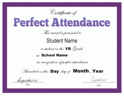 Perfect Attendance Certificate Template | Perfect Attendance throughout Perfect Attendance Certificate Template
