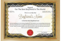 Personalized Award Certificate For Worlds Best Boyfriend throughout Best Boyfriend Certificate Template
