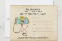 Photographer Photography Gift Certificate Template intended for Quality Photoshoot Gift Certificate Template