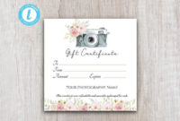 Photography Gift Certificate Template, Gift Voucher Printable Template,  Gift Card Download For Customers in Quality Printable Photography Gift Certificate Template