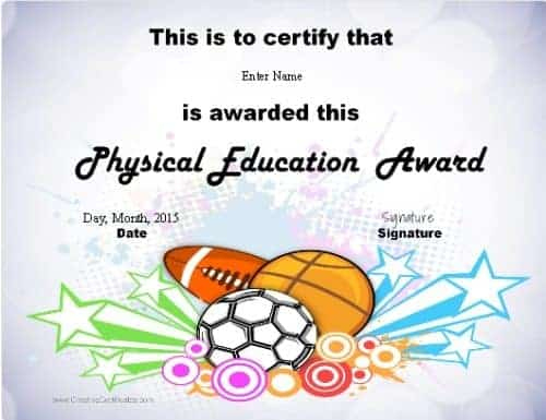 Physical Education Awards And Certificates - Free inside Unique Physical Education Certificate Template Editable