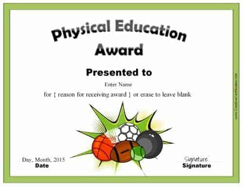 Physical Education Awards And Certificates - Free intended for Unique Physical Education Certificate Template Editable