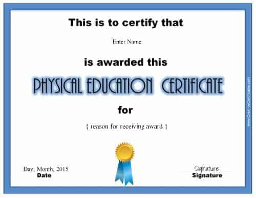 Physical Education Awards And Certificates - Free pertaining to Physical Education Certificate 8 Template Designs