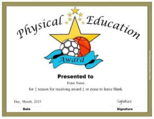 Physical Education Awards And Certificates – Free throughout Physical Education Certificate Template Editable