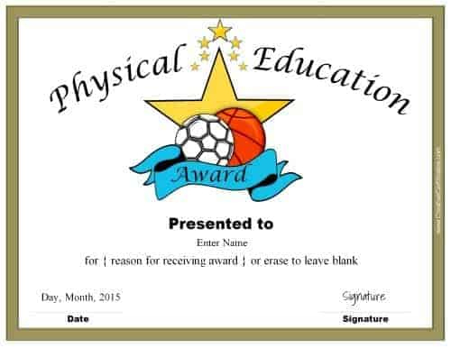 Physical Education Awards And Certificates - Free throughout Physical Education Certificate Template Editable