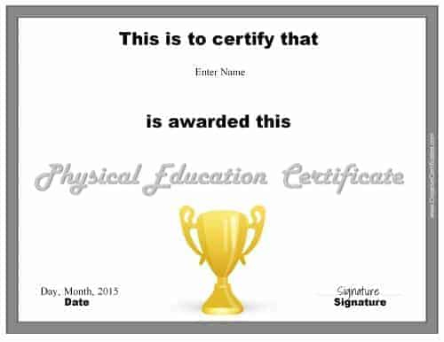 Physical Education Awards And Certificates - Free with regard to Physical Education Certificate Template Editable